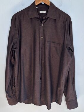 Ermenegildo Zegna Brown 100% Cotton Buttoned Down Shirt Size L